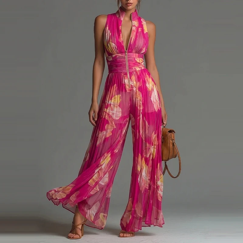 Elegant High Neck Wide Leg Playsuit Sexy Hanging Neck Sleeveless High Waist Romper Casual Solid Pleated Office Commute Jumpsuit
Elegant High Neck Wide Leg Playsuit Sexy Hanging Neck Sleeveless High Waist Romper Casual Solid Pleated Office Commute Jumpsuit