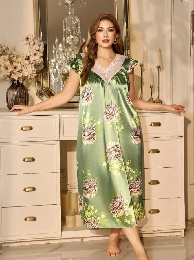 Plus Size Women's Floral Print Lace Trim Elegant V-Neck Sleeveless Long Nightgown, Comfortable Loungewear for All Seasons
Plus Size Women's Floral Print Lace Trim Elegant V-Neck Sleeveless Long Nightgown, Comfortable Loungewear for All Seasons