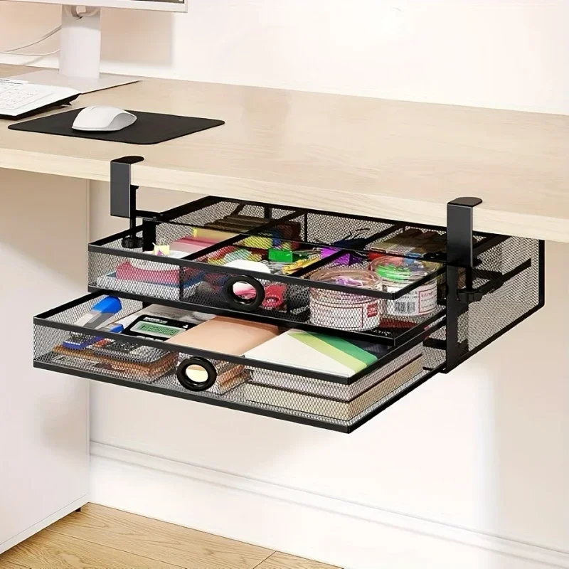 Clamp-On Mesh Metal Desk Drawer Organizer: 2 Drawer Slide Out, Black, Metal - Perfect for Office Supplies & Home Essentials
Clamp-On Mesh Metal Desk Drawer Organizer: 2 Drawer Slide Out, Black, Metal - Perfect for Office Supplies & Home Essentials