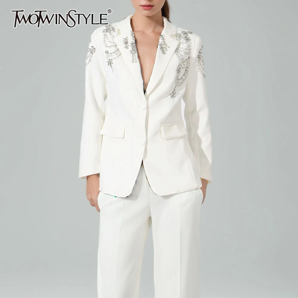 TWOTWINSTYLE Solid Spliced Diamond Luxurious Jackets for Women Lapel Long Sleeve Patchwork Pocket Elegant Jacket Female Clothing
TWOTWINSTYLE Solid Spliced Diamond Luxurious Jackets for Women Lapel Long Sleeve Patchwork Pocket Elegant Jacket Female Clothing