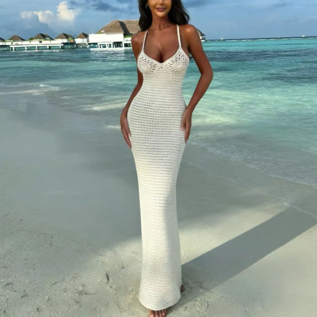 Sexy Hollow Out Halter Backless Knit Long Dress,Summer Beach Vacation Tie Design Slim Fit Cover-Up,Fashionable Ladies' Beachwear
Sexy Hollow Out Halter Backless Knit Long Dress,Summer Beach Vacation Tie Design Slim Fit Cover-Up,Fashionable Ladies' Beachwear
