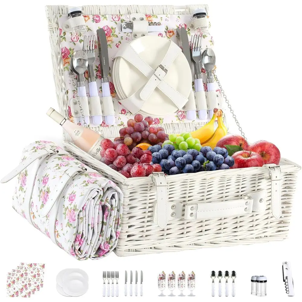 Picnic Basket Set or 4 with Waterproo Blanket Mat Insulation Bag Wicker Pink White loral Classic resh Git or Chrisas Thanksgivin
Picnic Basket Set or 4 with Waterproo Blanket Mat Insulation Bag Wicker Pink White loral Classic resh Git or Chrisas Thanksgivin