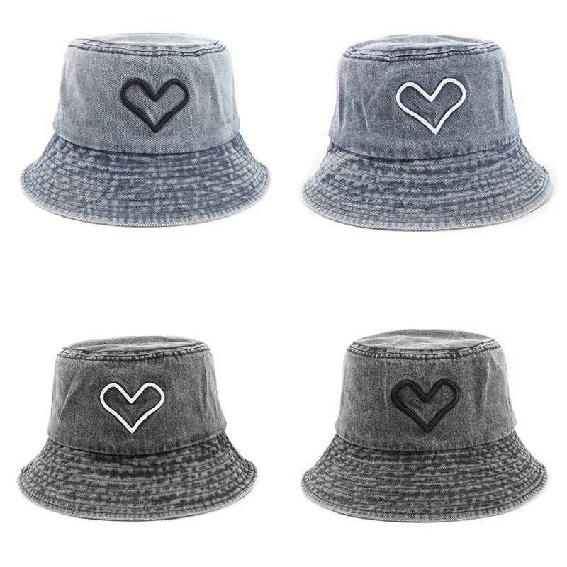 Embroidery Heart Denim Bucket Hat Women Wide Brim Sunhat Spring Color Basin Summer Cap Visors Panama Outdoor Fisherman Hat
Embroidery Heart Denim Bucket Hat Women Wide Brim Sunhat Spring Color Basin Summer Cap Visors Panama Outdoor Fisherman Hat