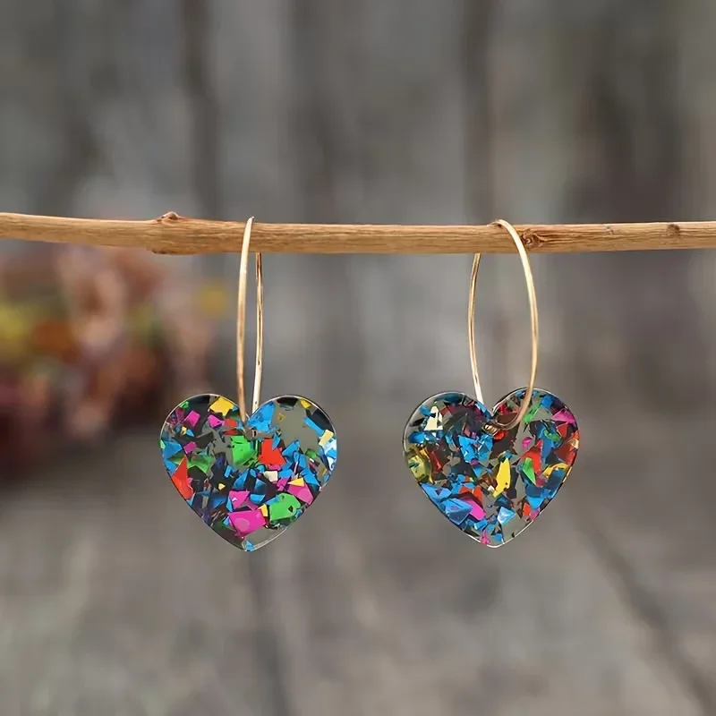 1Pair Retro Multicolor Confetti Resin Heart Drop Earrings for Women, Gold-Tone Hoop Style with No Plating Iron Ear Needles, Perfect Valentine's Day Gift Jewelry
1Pair Retro Multicolor Confetti Resin Heart Drop Earrings for Women, Gold-Tone Hoop Style with No Plating Iron Ear Needles, Perfect Valentine's Day Gift Jewelry