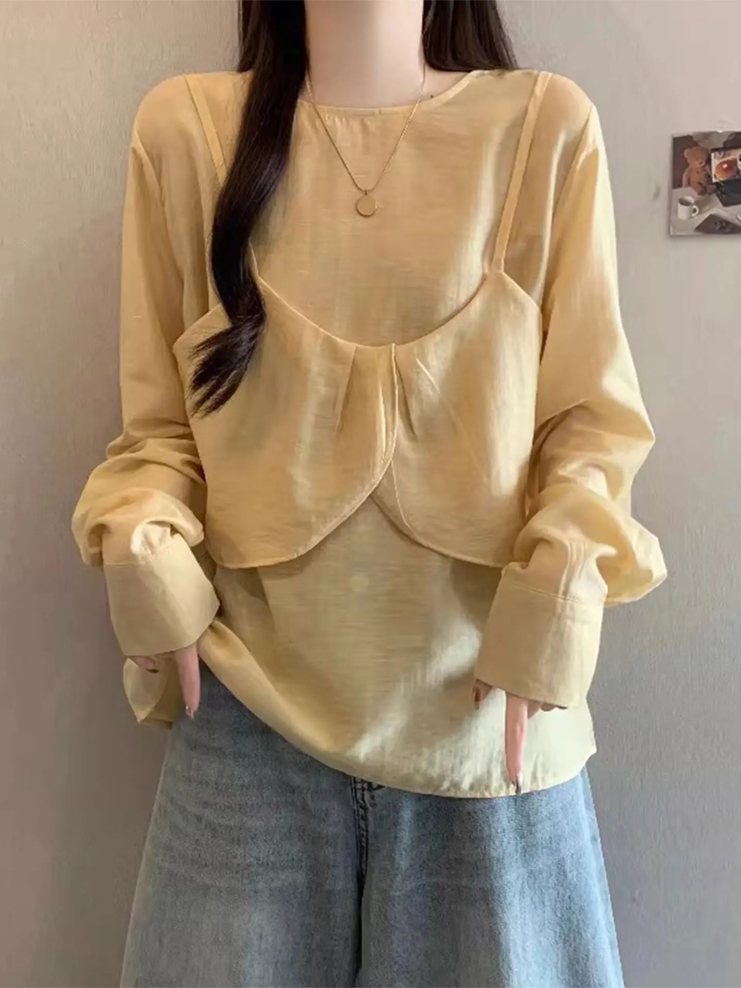 Yellow Long Sve Chiffon irt Women's Spring Early plus Size Fat MM Slimming Strap Two Piece Set Casual Sle Loose Fit
Yellow Long Sve Chiffon irt Women's Spring Early plus Size Fat MM Slimming Strap Two Piece Set Casual Sle Loose Fit