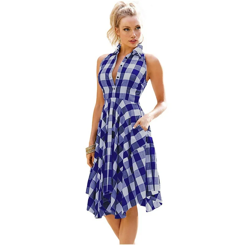 Women's Spring/Summer Plaid Dress Sleeveless Collar Style High-Low Hem Fresh Pick for Outings
Women's Spring/Summer Plaid Dress Sleeveless Collar Style High-Low Hem Fresh Pick for Outings