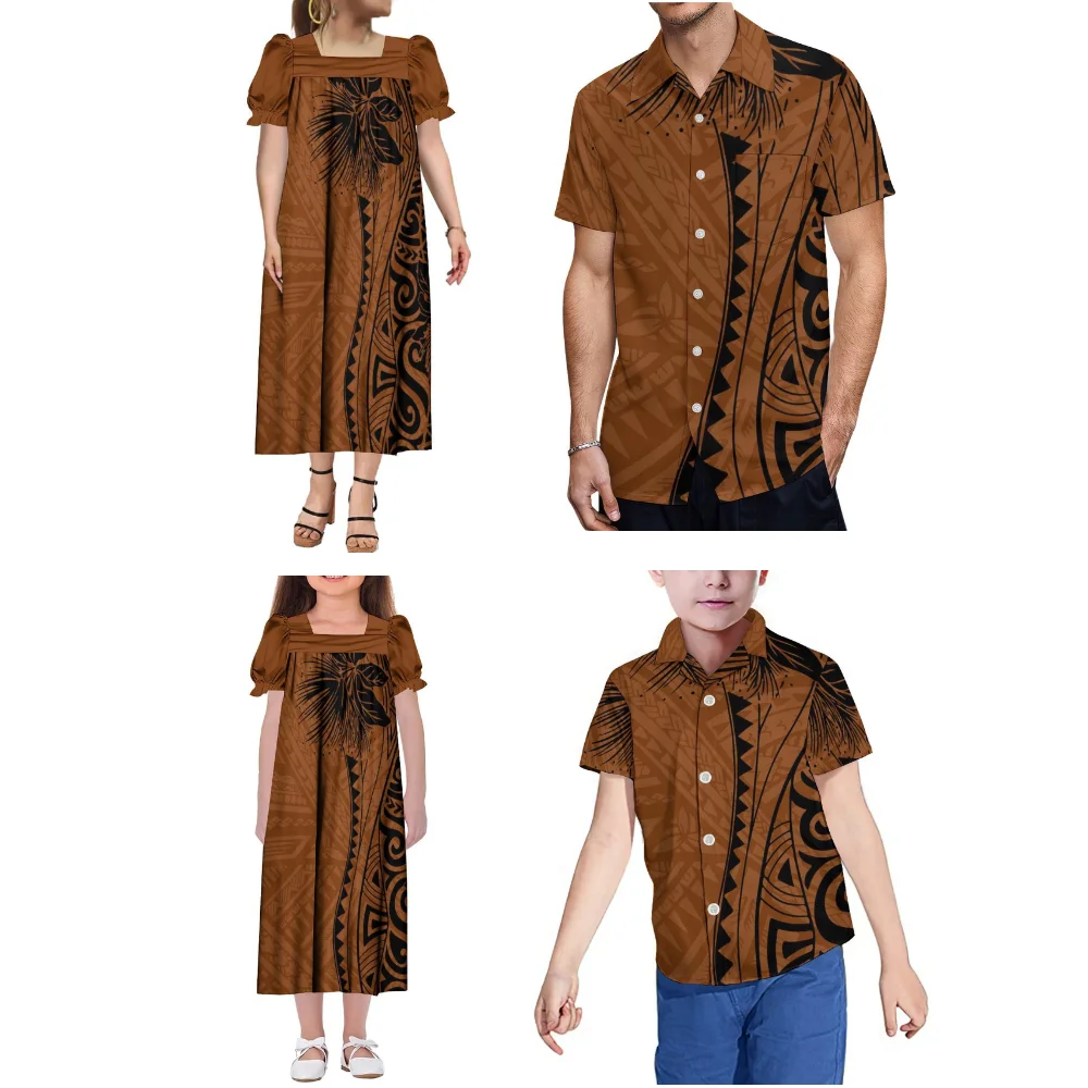 Samoa And Fiji Islands Custom-Made Polynesian Mumu Long Dresses And Father-Son Shirts For Mothers And Daughters
Samoa And Fiji Islands Custom-Made Polynesian Mumu Long Dresses And Father-Son Shirts For Mothers And Daughters