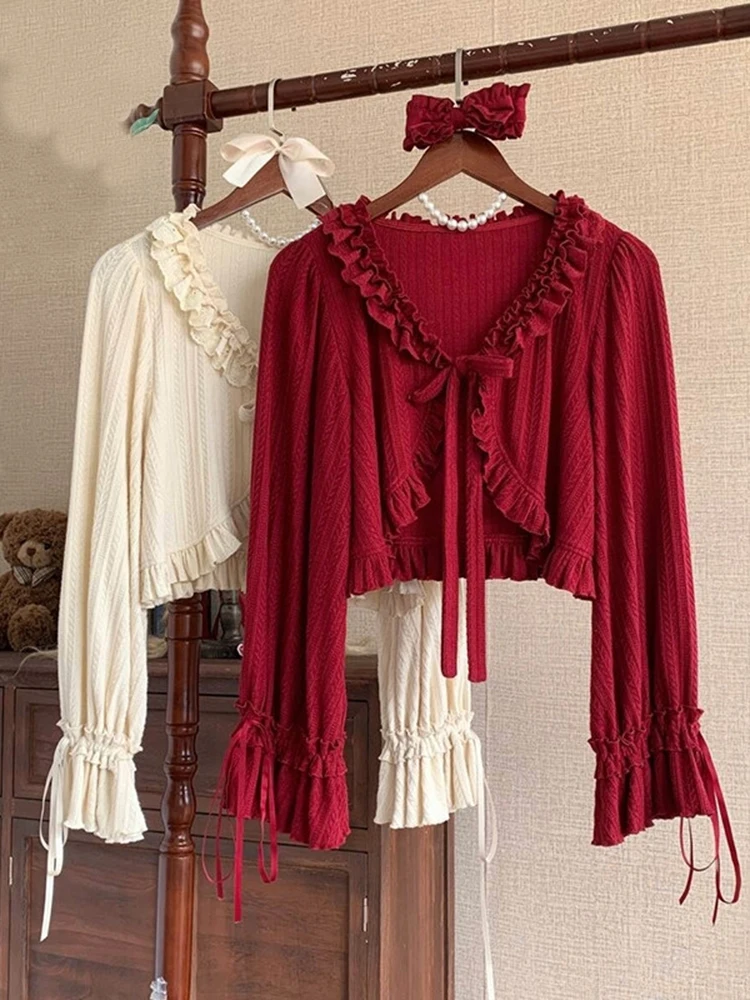 Kawaii Lolita Cardigan Women Japanese Sweet Ruffles V Neck Crop Tops Casual Cute Bow Long Sleeve Knited Coat Female Spring New
Kawaii Lolita Cardigan Women Japanese Sweet Ruffles V Neck Crop Tops Casual Cute Bow Long Sleeve Knited Coat Female Spring New