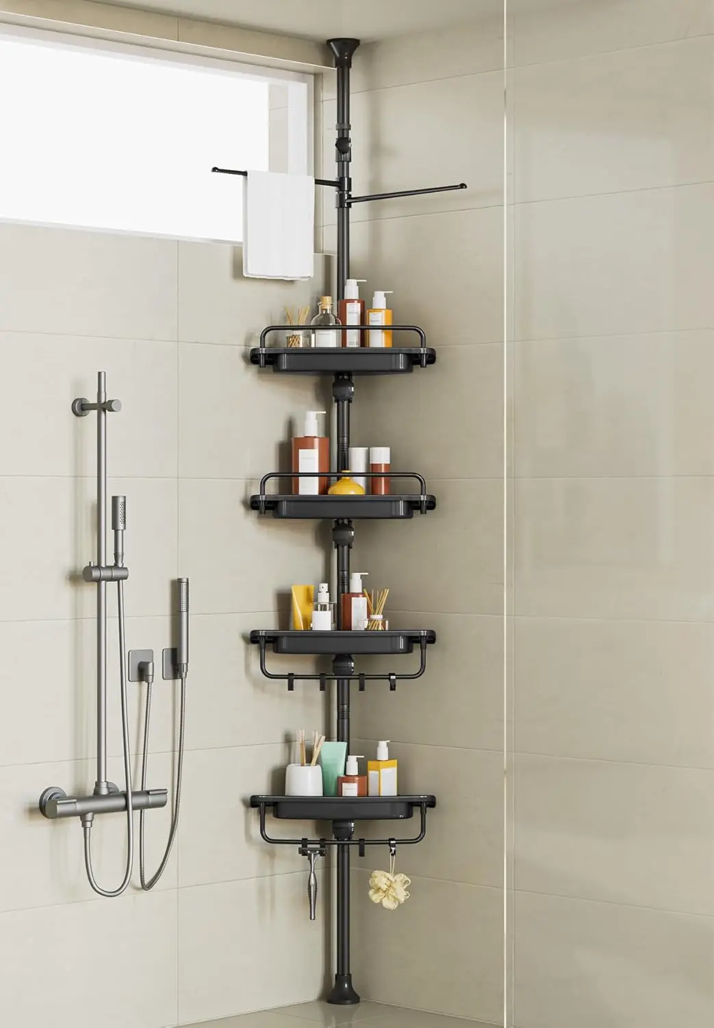 32-122 Inch Adjustable Shower Caddy, Rustproof Tension Pole with 4 Shelves & Towel Bars for Bathroom
32-122 Inch Adjustable Shower Caddy, Rustproof Tension Pole with 4 Shelves & Towel Bars for Bathroom