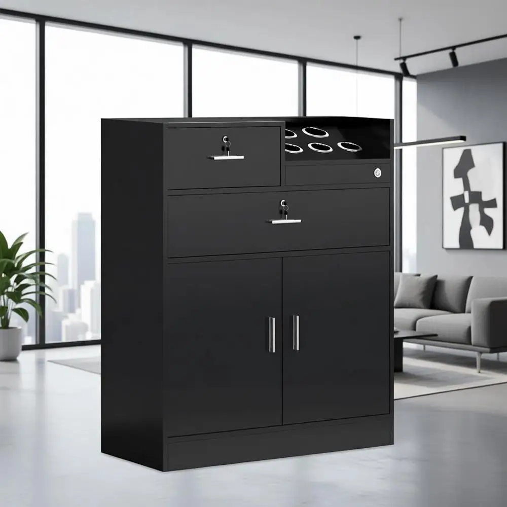 Stylish Lockable Storage Cabinet for Hair Stylists with 5 Dryer Holders, Dual Drawers, and One Cabinet
Stylish Lockable Storage Cabinet for Hair Stylists with 5 Dryer Holders, Dual Drawers, and One Cabinet