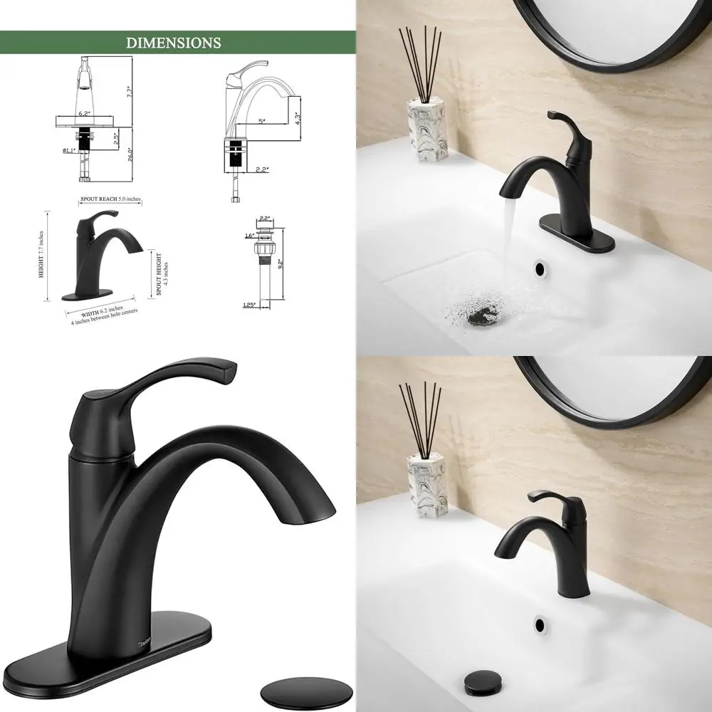 Matte Black Single Handle Faucet for 1-Hole Bathroom Sink, Includes Deck Plate, Drain, and Water Lines
Matte Black Single Handle Faucet for 1-Hole Bathroom Sink, Includes Deck Plate, Drain, and Water Lines