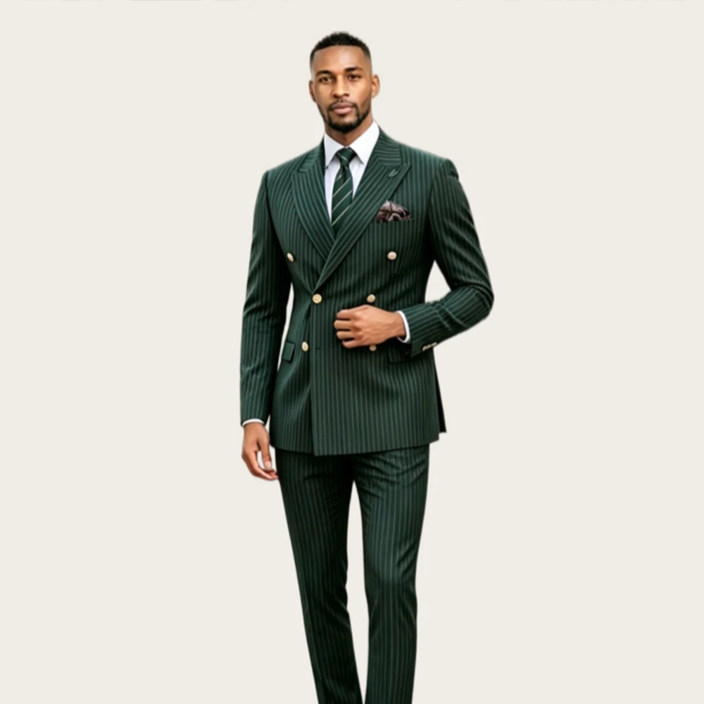 Mophiel Wedding Suit for Man Green Pinstripe 2 Pieces Set with Double Breasted Peaked Lapel Business Jacket+Pants Customized
Mophiel Wedding Suit for Man Green Pinstripe 2 Pieces Set with Double Breasted Peaked Lapel Business Jacket+Pants Customized