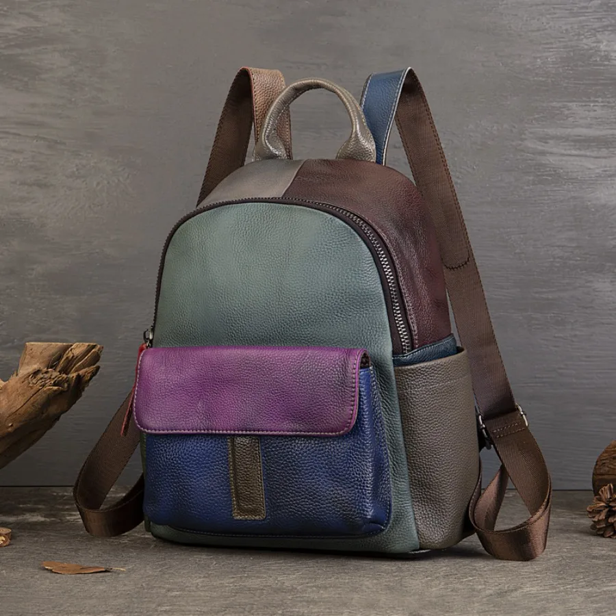 【New Arrival】 Vintage Color Block Leather Backpack for Women, Genuine Leather Casual Daypack with Multi-Color Patchwork Design
【New Arrival】 Vintage Color Block Leather Backpack for Women, Genuine Leather Casual Daypack with Multi-Color Patchwork Design