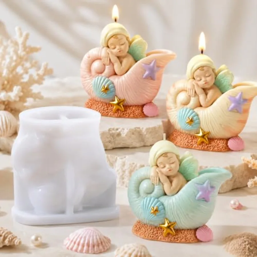 Fantasy Shell Candle Silicone Mold Cute Kawaii Seashell Sleeping Fairy Baby Epoxy Resin Mold for Aromatherapy Candle Making, DI
Fantasy Shell Candle Silicone Mold Cute Kawaii Seashell Sleeping Fairy Baby Epoxy Resin Mold for Aromatherapy Candle Making, DI