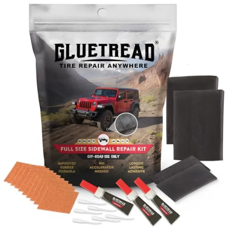 GlueTread Full-Size 4x4 Sidewall Tire Repair Kit Sidewall Tire Patch Kit Puncture Repair Kit for Off-Road 4x4 Vehicles Improved
GlueTread Full-Size 4x4 Sidewall Tire Repair Kit Sidewall Tire Patch Kit Puncture Repair Kit for Off-Road 4x4 Vehicles Improved