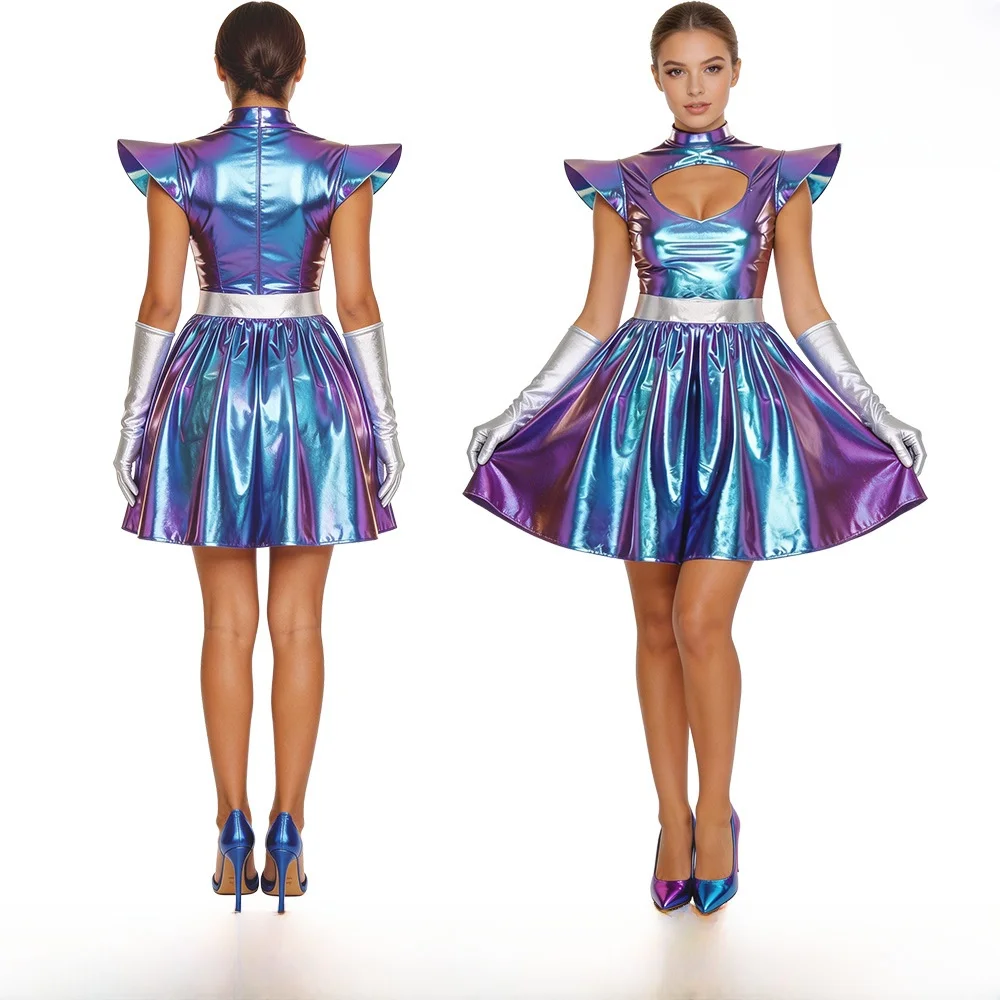 Halloween Space Suit Cosplay Dress Holographic Sequins Future Vibe Technology Party Robot Skirt Women's Traditional Clothing
Halloween Space Suit Cosplay Dress Holographic Sequins Future Vibe Technology Party Robot Skirt Women's Traditional Clothing