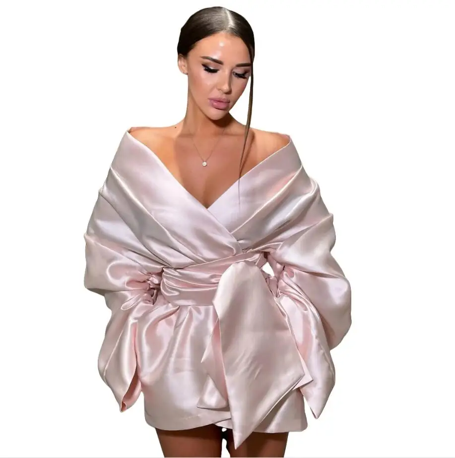 Short Prom Dresses Fashion Silk Satin Cocktail Mini Dress فساتين سهرة Women Long Sleeves Birthday Gown with Belt Customized
Short Prom Dresses Fashion Silk Satin Cocktail Mini Dress فساتين سهرة Women Long Sleeves Birthday Gown with Belt Customized
