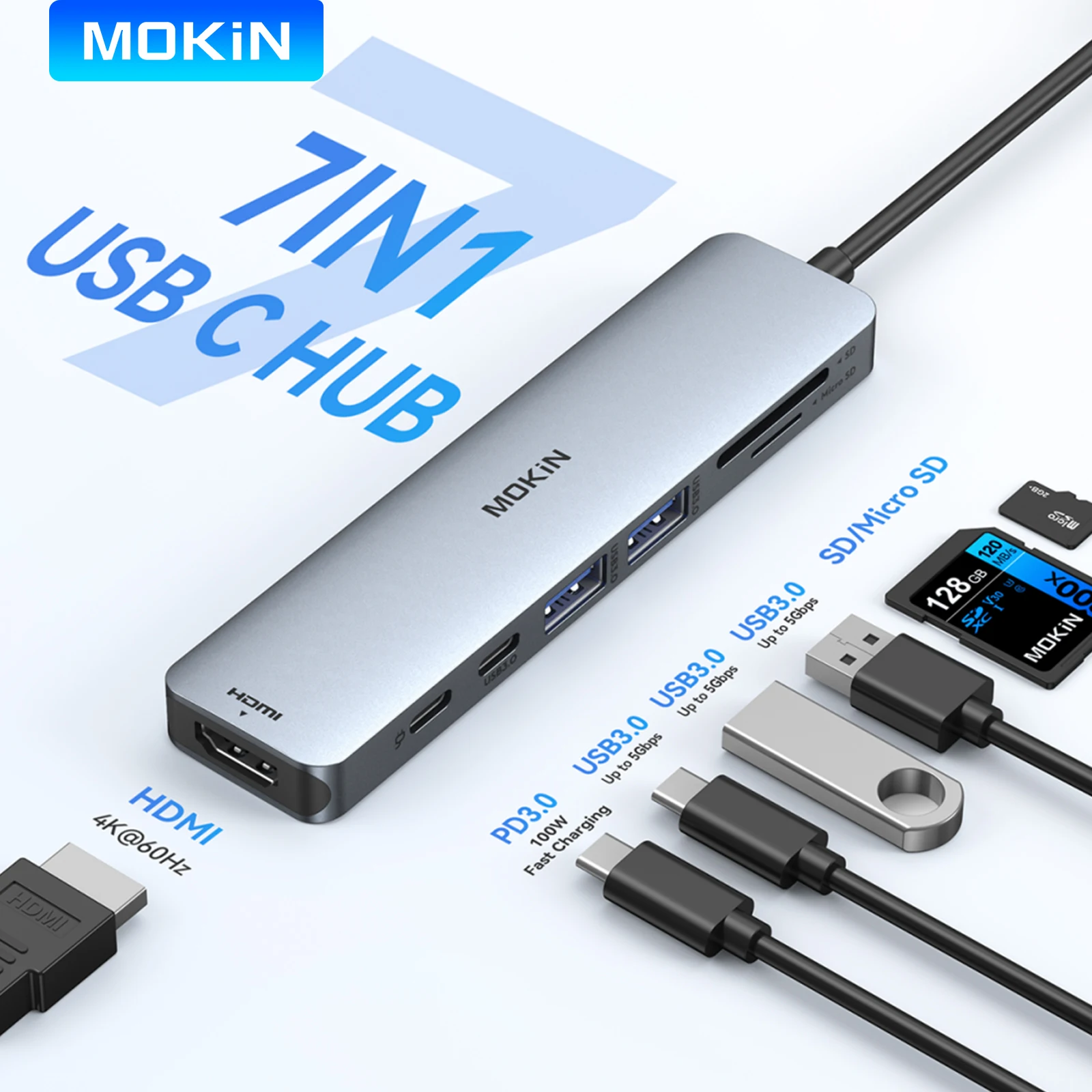 MOKiN USB-концентратор на 4K HDMI-концентратор USB-адаптер Док-станция USB3.0 5 Гбит/с SD/Micro SD PD3.0 100 Вт для MacBook Pro/Air Аксессуары для ПК
MOKiN USB-концентратор на 4K HDMI-концентратор USB-адаптер Док-станция USB3.0 5 Гбит/с SD/Micro SD PD3.0 100 Вт для MacBook Pro/Air Аксессуары для ПК