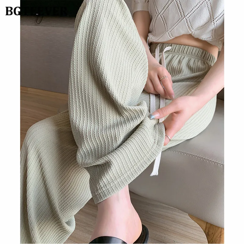 BGTEEVER Casual Loose Drawstring Female Wide Leg Pants Summer Elastic Waist Ice Tough Straight Trousers for Women
BGTEEVER Casual Loose Drawstring Female Wide Leg Pants Summer Elastic Waist Ice Tough Straight Trousers for Women