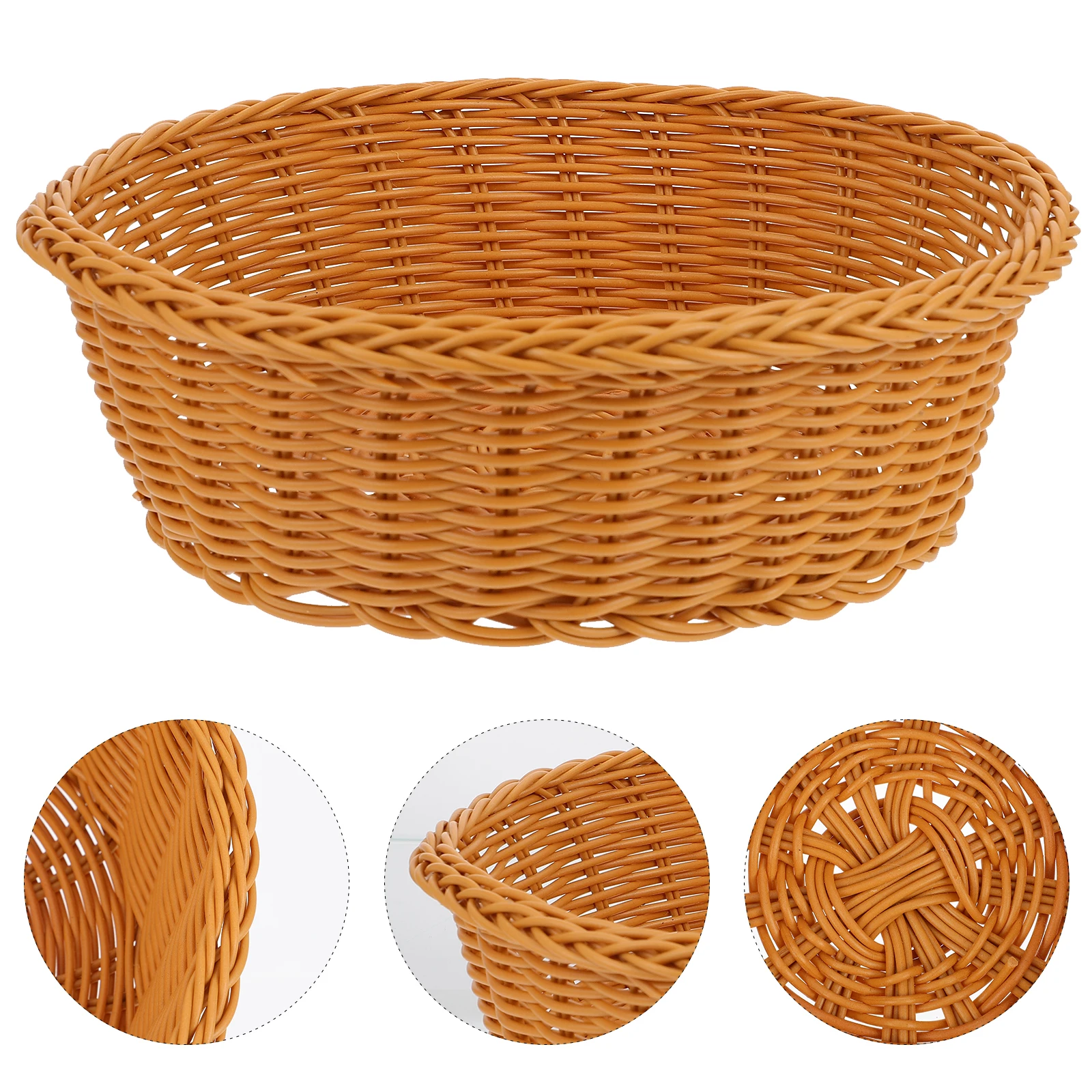 Woven Fruit Basket Plastic Imitation Rattan Design Bright Bakery Storage Container Bread Basket Small Baskets
Woven Fruit Basket Plastic Imitation Rattan Design Bright Bakery Storage Container Bread Basket Small Baskets