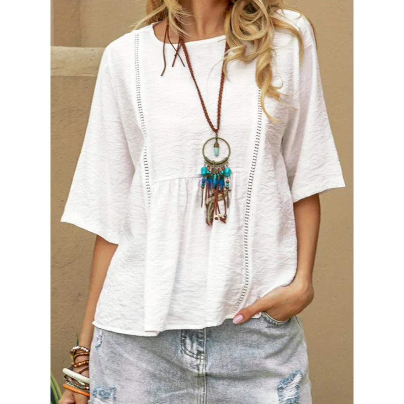 Chic and Casual Solid Color Half Sleeve Tunic Top Women - Effortlessly Stylish Streetwear with Loose Fit and Round Neck
Chic and Casual Solid Color Half Sleeve Tunic Top Women - Effortlessly Stylish Streetwear with Loose Fit and Round Neck