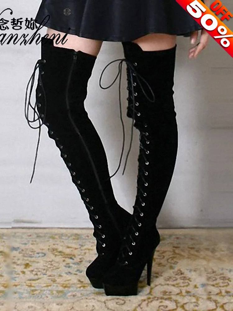 Winter Girl Female Work Shoes Flock Lace Up Thick Over The Knee Boots 6 Inch High Heel Boots Party Shoes 15cm Long Boots Stage
Winter Girl Female Work Shoes Flock Lace Up Thick Over The Knee Boots 6 Inch High Heel Boots Party Shoes 15cm Long Boots Stage