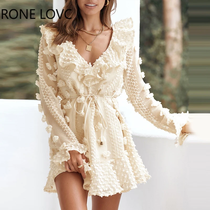 Women Elegant Solid Lace Three Dimentional Decoration Dot Ruffle V Neck Lantern Sleeves Mini A-line with Belt Dresses
Women Elegant Solid Lace Three Dimentional Decoration Dot Ruffle V Neck Lantern Sleeves Mini A-line with Belt Dresses