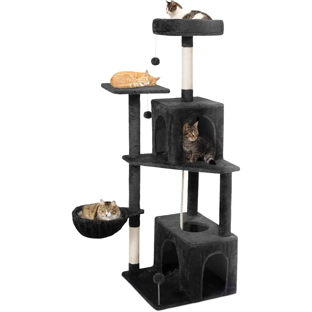 54 Multi-Level Cat Tower with 2 Caves, Pompoms & Scratching Posts - Ideal for Large Cats (Black)
54 Multi-Level Cat Tower with 2 Caves, Pompoms & Scratching Posts - Ideal for Large Cats (Black)