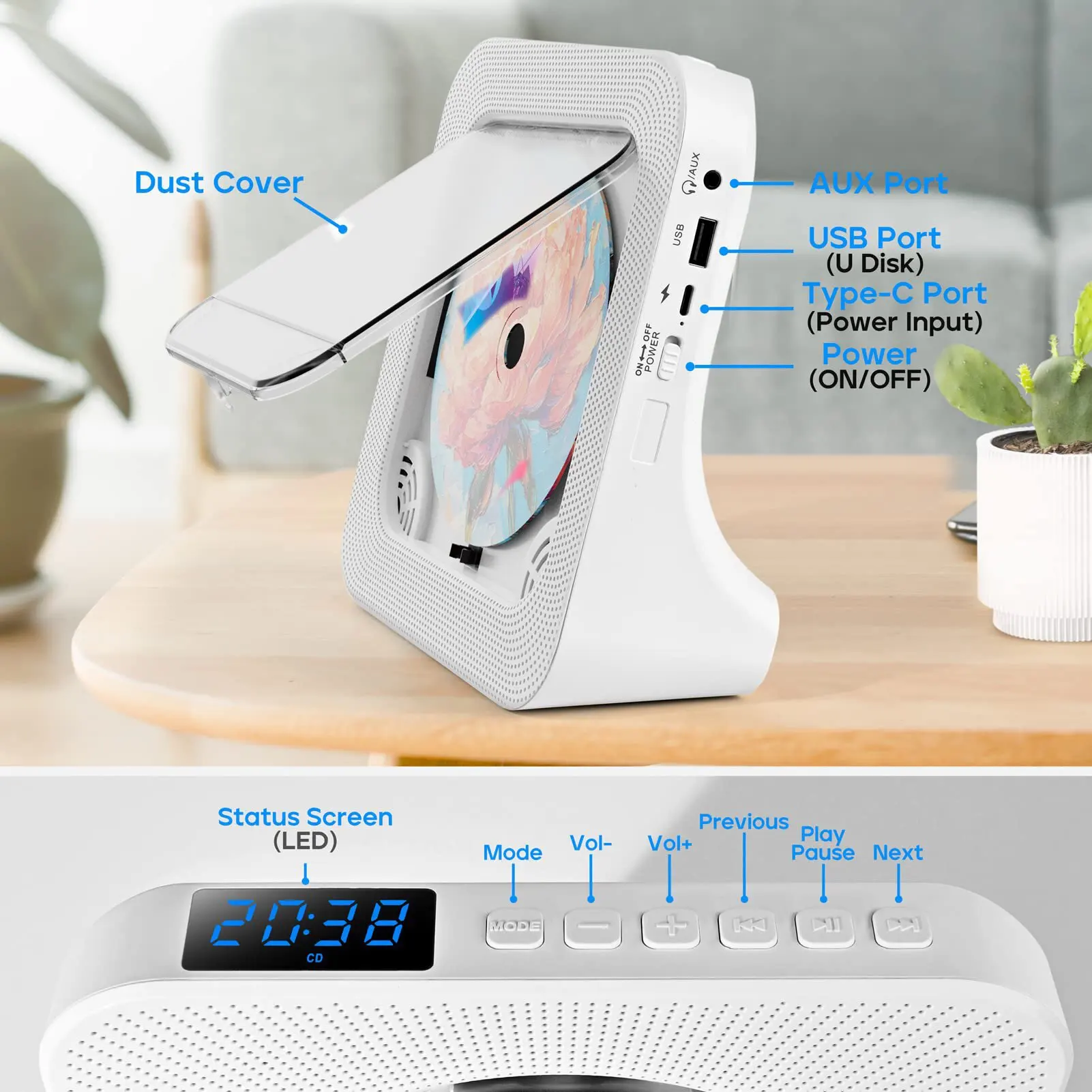 CD-плеер с таймером отключения, KC-807, настольный Bluetooth CD-плеер с пультом ДУ, FM-радио, USB, AUX, автоматическим отключением, Hi-Fi динамики для спальни
CD-плеер с таймером отключения, KC-807, настольный Bluetooth CD-плеер с пультом ДУ, FM-радио, USB, AUX, автоматическим отключением, Hi-Fi динамики для спальни