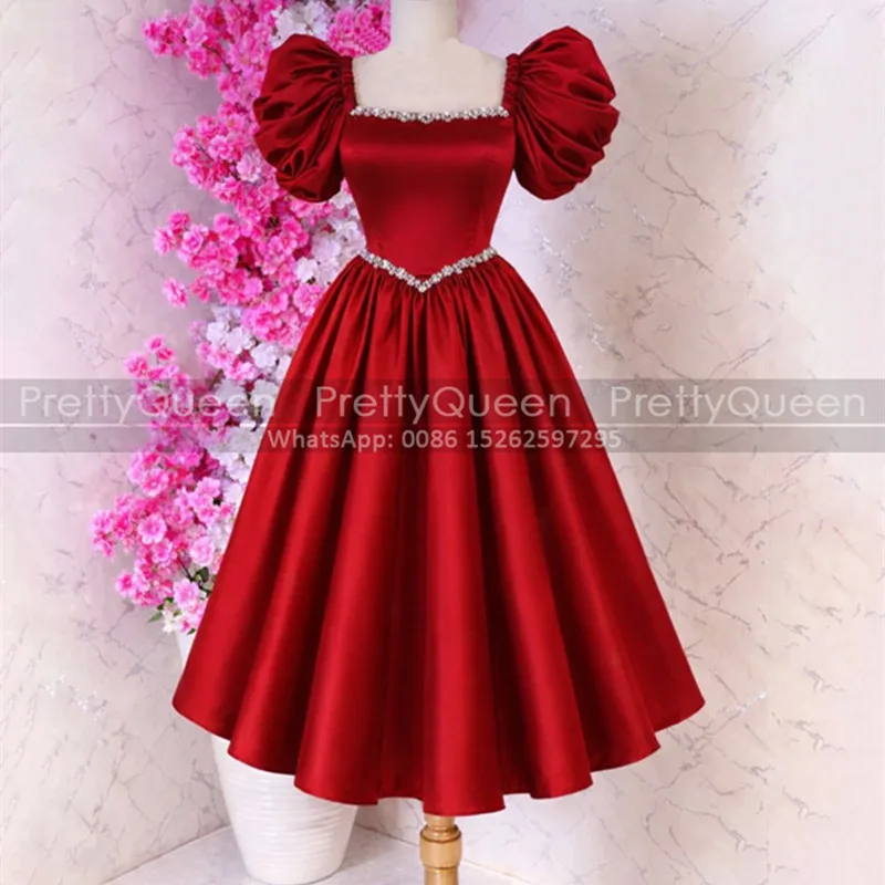 Customized Short Formal Evening Dress A Line Beaded Square Neck Tea Length Short Sleeves Prom Dresses For Women
Customized Short Formal Evening Dress A Line Beaded Square Neck Tea Length Short Sleeves Prom Dresses For Women