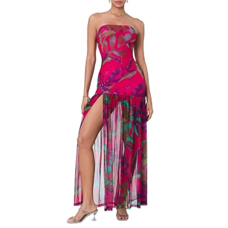 Women's Summer Tube Top Dress Strapless Backless Mesh Patchwork High Slit Maxi Party Dress
Women's Summer Tube Top Dress Strapless Backless Mesh Patchwork High Slit Maxi Party Dress
