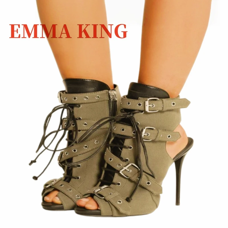 Green Canvas Peep Toe Cut Out Ankle Booties Ladies Sexy High Heels Buckle Strap Short Boots Woman Runway Lace-up Sandals Boots
Green Canvas Peep Toe Cut Out Ankle Booties Ladies Sexy High Heels Buckle Strap Short Boots Woman Runway Lace-up Sandals Boots