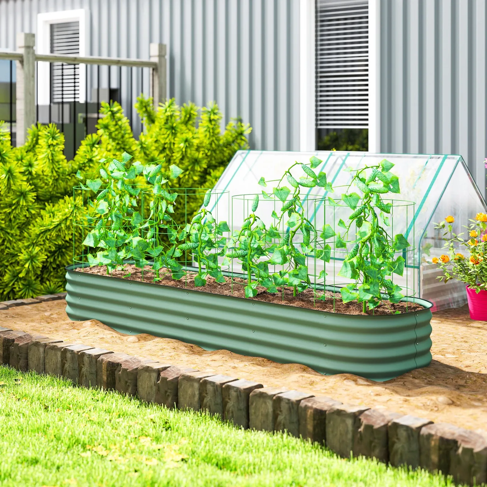 Galvanized Raised Garden Bed Planter Box, 7.9' x 2' x 1', Green
Galvanized Raised Garden Bed Planter Box, 7.9' x 2' x 1', Green
