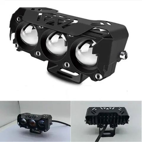 Motorcycle LED Spotlight Dual Color Hi/Low Beam Fog Lamps for Car Trucks SUV UTV 12V 24VMini Lens Headlight Driving Light
