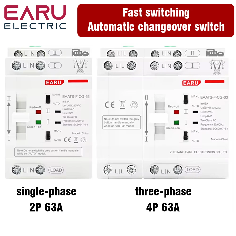 63A ATS Din Rail AC 110V 220V Dual Power Automatic Transfer Switch Electrical Selector Switches Uninterrupted Power Alternators
63A ATS Din Rail AC 110V 220V Dual Power Automatic Transfer Switch Electrical Selector Switches Uninterrupted Power Alternators