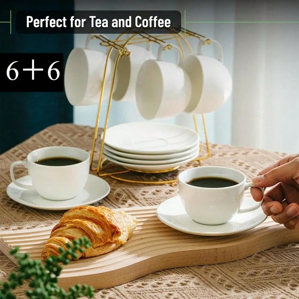 Cappuccino Cups With Saucers 7 Oz, Set Of 6, White Porcelain Coffee Cup And Saucer Set For Latte, Mocha, Tea, Au Lait, Flat Whi
Cappuccino Cups With Saucers 7 Oz, Set Of 6, White Porcelain Coffee Cup And Saucer Set For Latte, Mocha, Tea, Au Lait, Flat Whi