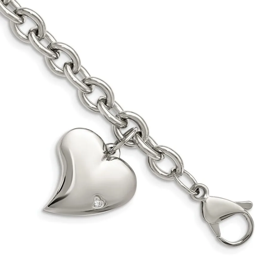 Chisel Stainless Steel Polished Link with CZ Heart Dangle Charm 7.5 inch Bracelet
Chisel Stainless Steel Polished Link with CZ Heart Dangle Charm 7.5 inch Bracelet