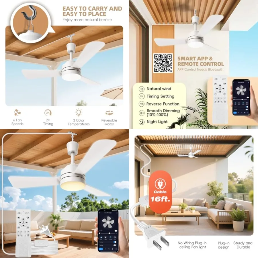 Ceiling Fans with Lights, 28" LED Fan Light Hanging with Hook, Hook Type Ceiling Fan, Plug in Ceiling Fan Light, 35W, 3000-6500
Ceiling Fans with Lights, 28" LED Fan Light Hanging with Hook, Hook Type Ceiling Fan, Plug in Ceiling Fan Light, 35W, 3000-6500