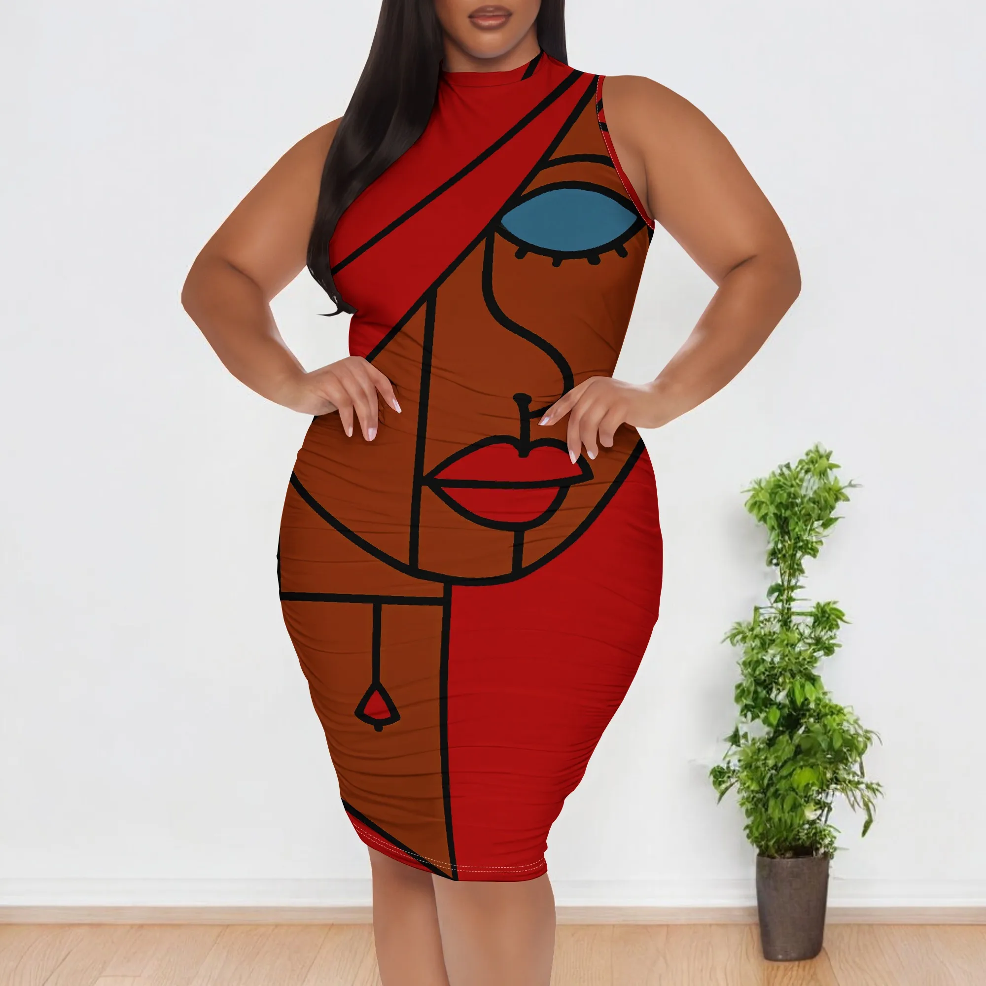 Plus Size African Abstract Face Print Bodycon Dress XL-6XL Sleeveless Summer Midi Dress for Women
Plus Size African Abstract Face Print Bodycon Dress XL-6XL Sleeveless Summer Midi Dress for Women
