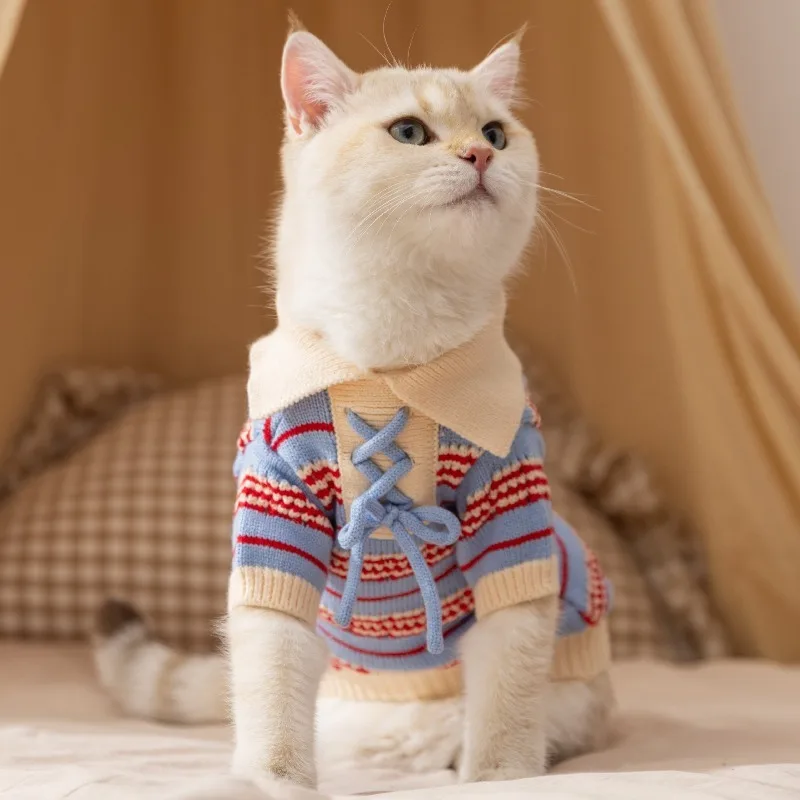 Winter Cat Sweater Striped Knitted Polo Collar Pullover Thick Warm Soft Stretch For Hairless Cat Sphynx Devon Rex Pet Clothes
Winter Cat Sweater Striped Knitted Polo Collar Pullover Thick Warm Soft Stretch For Hairless Cat Sphynx Devon Rex Pet Clothes