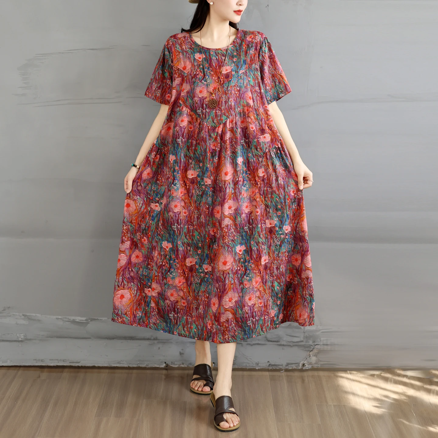 Summer New Vintage Bamboo Cotton round Neck Pocket Short Sleeve Dress Women Loose Slim A-Line Skirt High Waist Artistic Style
Summer New Vintage Bamboo Cotton round Neck Pocket Short Sleeve Dress Women Loose Slim A-Line Skirt High Waist Artistic Style