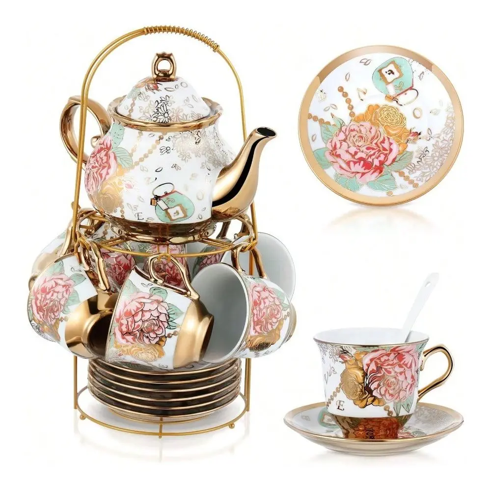 Pcs Porcelain Tea Set With Metal Holder And Spoon Adult Ceramic Tea Set European Flower Painting Teapot Cup Saucer Spoon For Wo
Pcs Porcelain Tea Set With Metal Holder And Spoon Adult Ceramic Tea Set European Flower Painting Teapot Cup Saucer Spoon For Wo