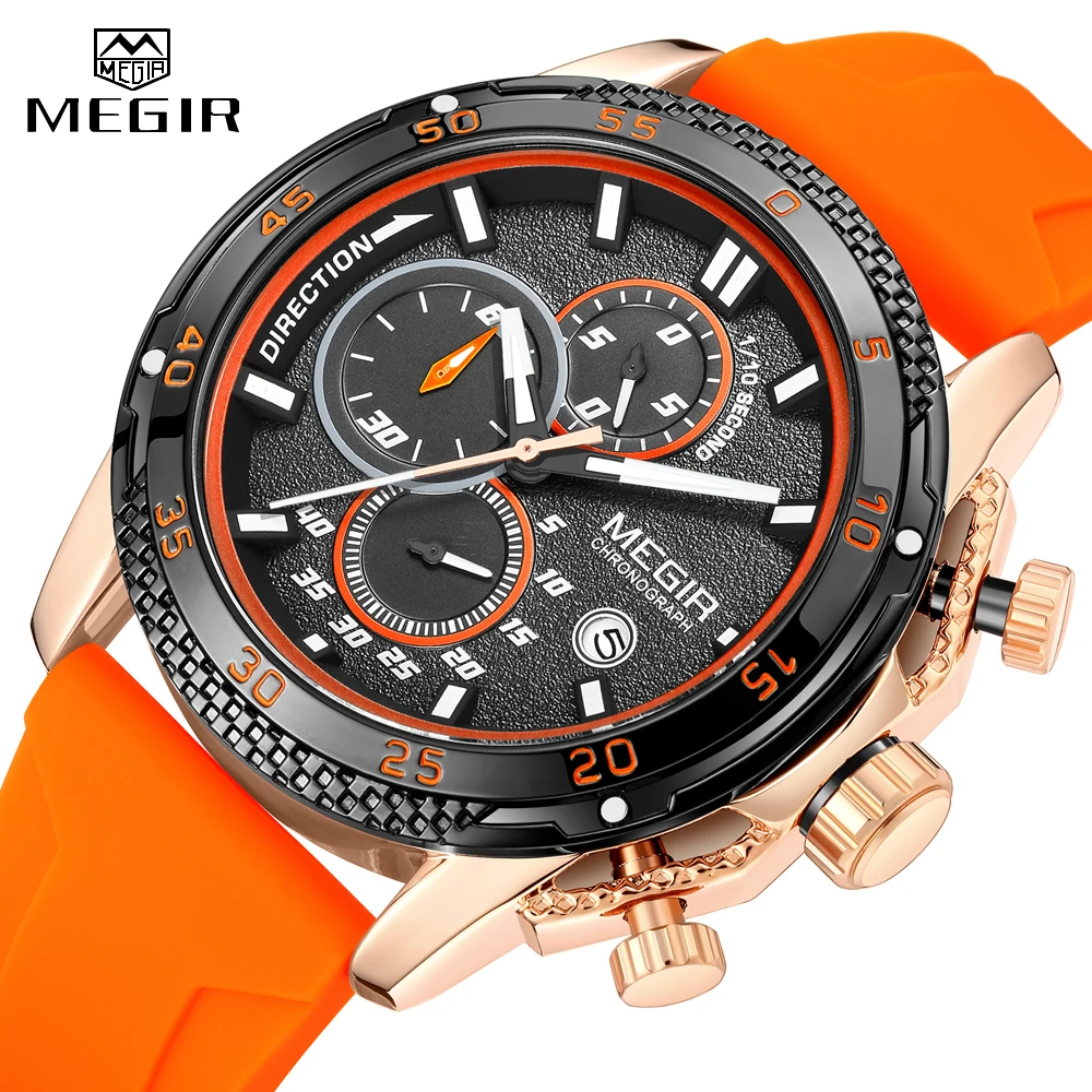 MEGIR Brand Luxury Mens Watches Silicone Strap Luminous Waterproof Sport Quartz Chronograph Military Wristwatch Men Clock Orange
MEGIR Brand Luxury Mens Watches Silicone Strap Luminous Waterproof Sport Quartz Chronograph Military Wristwatch Men Clock Orange