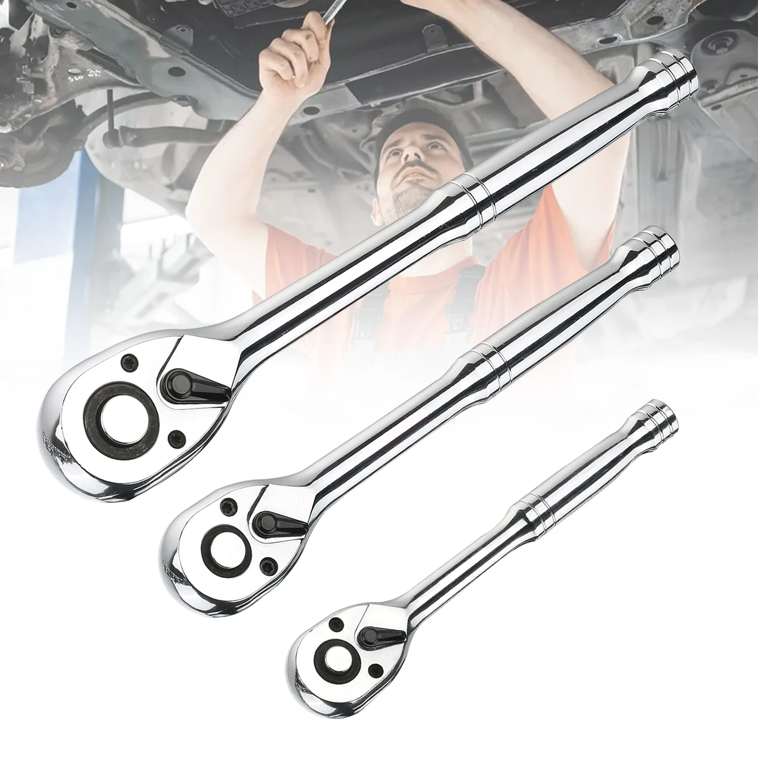 3pcs/set 1/4" 3/8" 1/2" Drive Ratchet Socket Wrench Kit, 3 Counts 72-Tooth Quick-Release Reversible Ratchet Set
3pcs/set 1/4" 3/8" 1/2" Drive Ratchet Socket Wrench Kit, 3 Counts 72-Tooth Quick-Release Reversible Ratchet Set