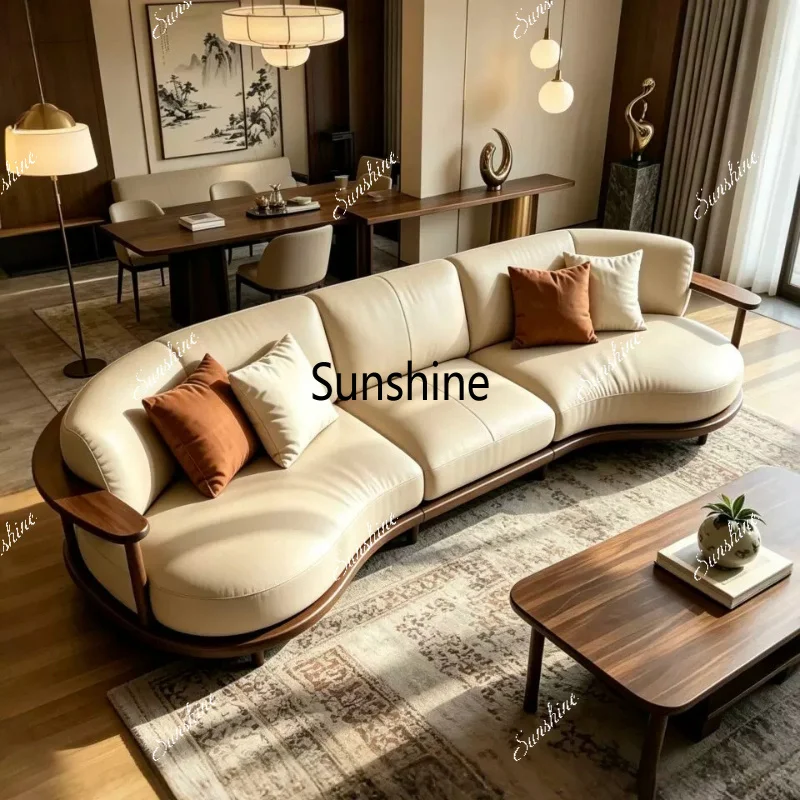 New Chinese curved solid wood sofa, large living room light luxury Zen
New Chinese curved solid wood sofa, large living room light luxury Zen