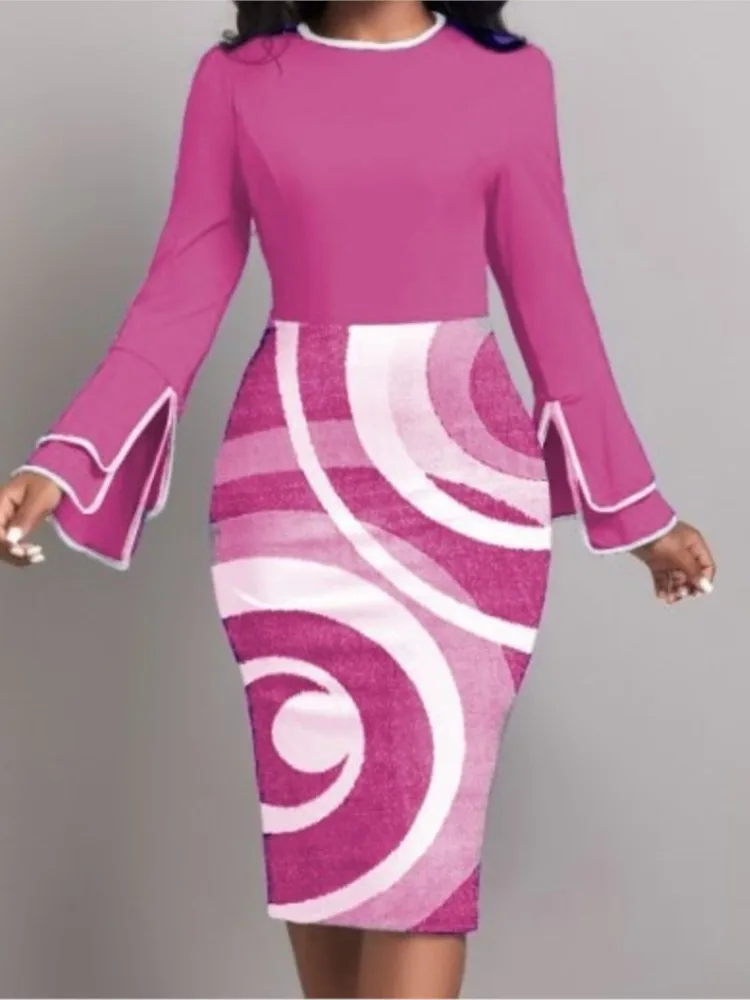 Spring Autumn Women Bell Sleeve Hip-hugging Printed Patchwork O-neck Bodycon Dresses 2024 Fashion Casual Slim Party Midi Dress
Spring Autumn Women Bell Sleeve Hip-hugging Printed Patchwork O-neck Bodycon Dresses 2024 Fashion Casual Slim Party Midi Dress