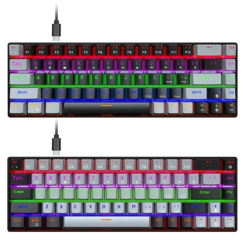 68-клавишная игровая клавиатура с RGB-подсветкой и подсветкой, проводная, программируемая для ПК-геймера
68-клавишная игровая клавиатура с RGB-подсветкой и подсветкой, проводная, программируемая для ПК-геймера