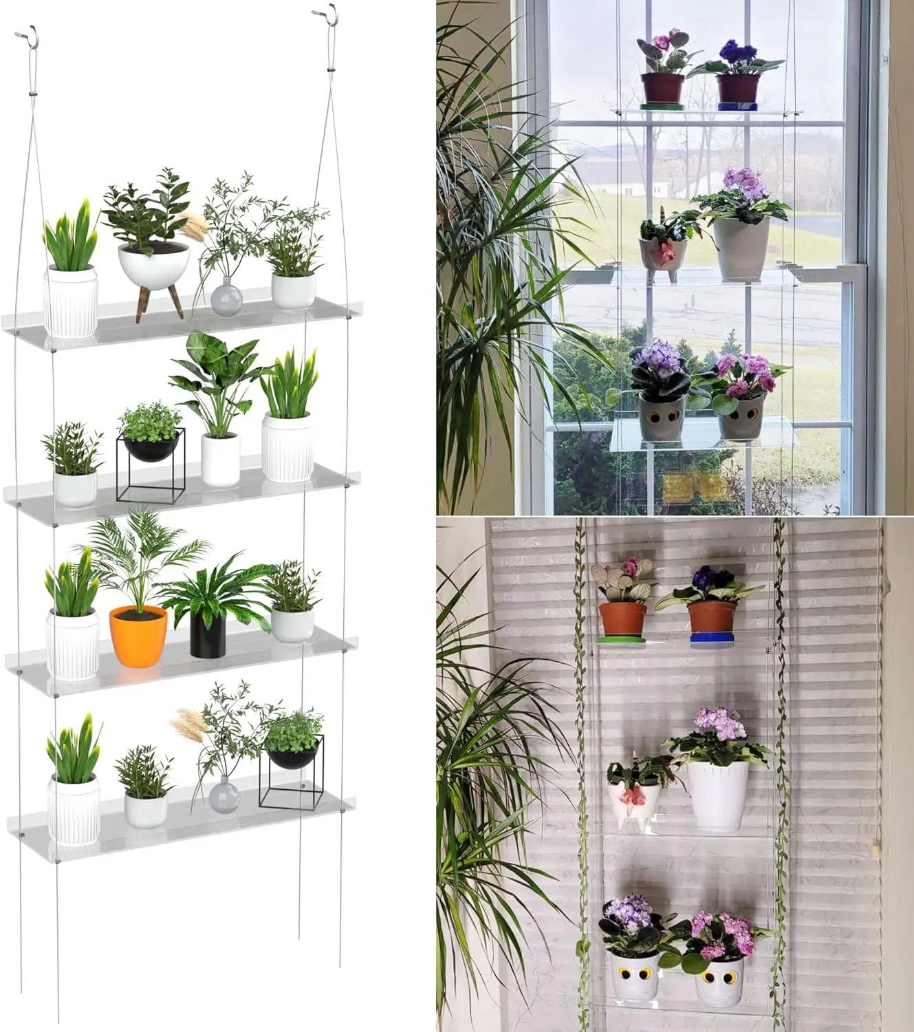 Clear Acrylic Window Plant Shelves, 4-Tier Hanging Indoor Wall Plant Stand, 16" Long
Clear Acrylic Window Plant Shelves, 4-Tier Hanging Indoor Wall Plant Stand, 16" Long