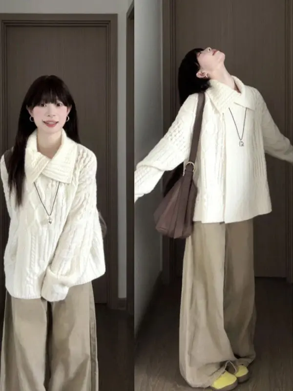 Stylish Loose Knitted Sweater Turn-down Collar Lazy Chic Small Size Beautiful Spring Fashionable Top Warmth Heating Function
Stylish Loose Knitted Sweater Turn-down Collar Lazy Chic Small Size Beautiful Spring Fashionable Top Warmth Heating Function