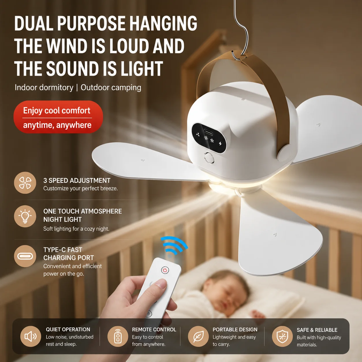 Ceiling Fan Portable Camping Tent Ceiling Canopy Fan 8000mah Rechargeable Wireless Fan Air Circulators with Remote Control Light
Ceiling Fan Portable Camping Tent Ceiling Canopy Fan 8000mah Rechargeable Wireless Fan Air Circulators with Remote Control Light